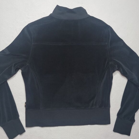 MECCA Femme Y2K Velour Jacket Women's XL Black Full Zip Fleur-de-lis Lightweight - Picture 5 of 9